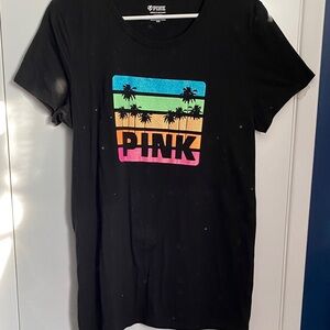 Women’s PINK by Victoria’s Secret short sleeved tee w/multicolor logo, Black, L